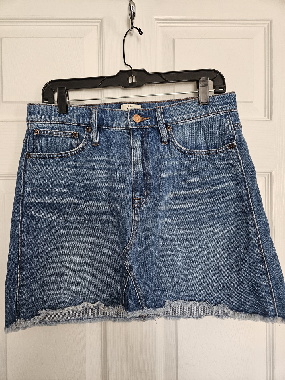 J. Crew Blue Denim Mini Skirt with Frayed Hem